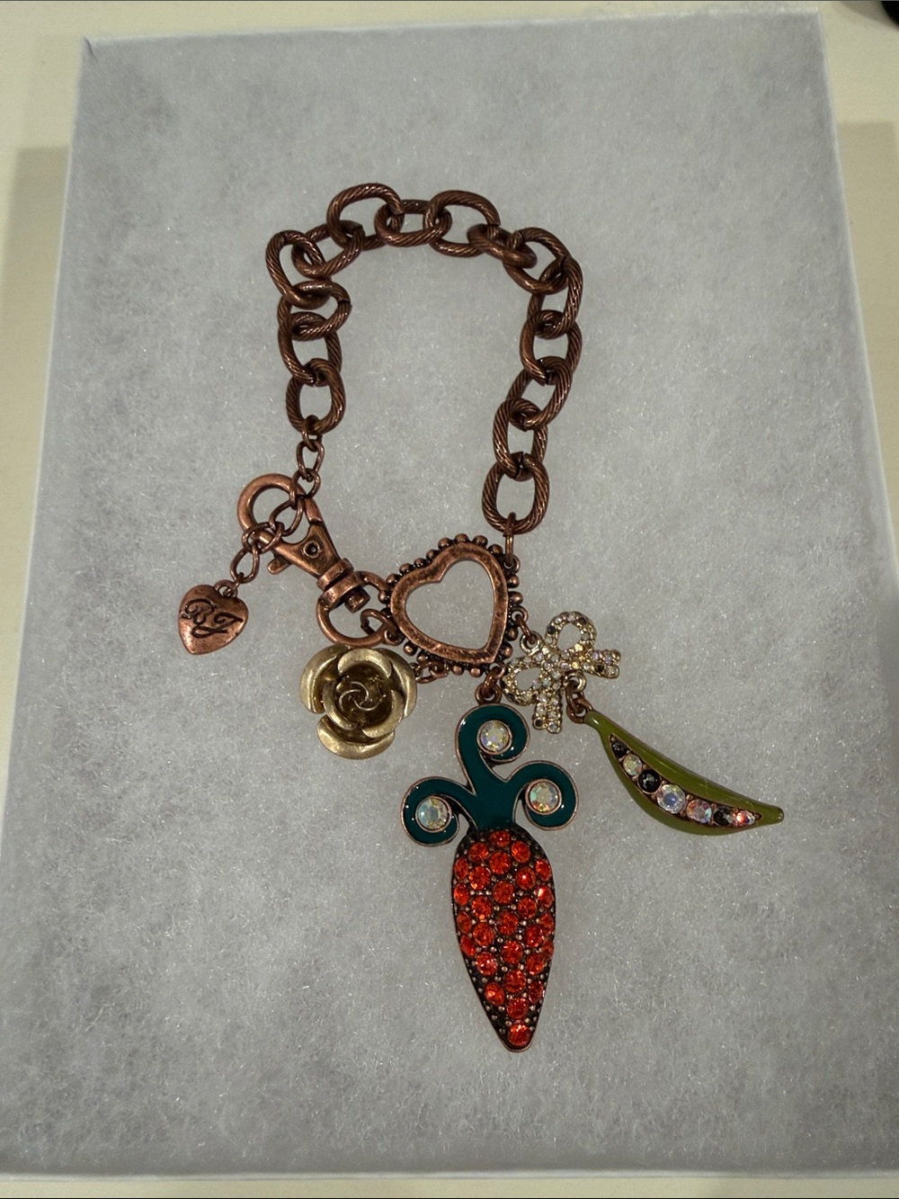 Rose Gold-Tone Charm Bracelet with Crystal Carrot and Multicolor Accents